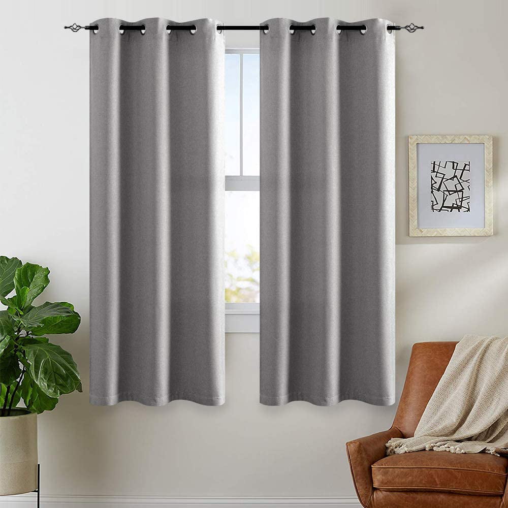 1 Pair Gray Vangao Grey Linen Textured Curtains for Bedroom 40 Wx54 L Room Darkening Window Curtain Grommet Light Reducing Drapes Living Room Curtain
