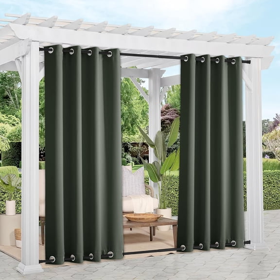 LKIFFA-2 Panels Long Outdoor Curtains Waterproof 108 inch Length for Patio, Windproof Thermal Insulated Rustproof Top and Bottom Grommet Blackout Outdoor Drapes for Porch, W52 x L108
