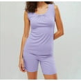thumbnail image 5 of Wyobmus Womens Plus Size Pajama Set Summer Loose Cotton Sleewear Solid Sleeveless Front Pleat Tops Elastic Waist Short Two-Piece Pajama Sets X-5X Light Purple, 5 of 9