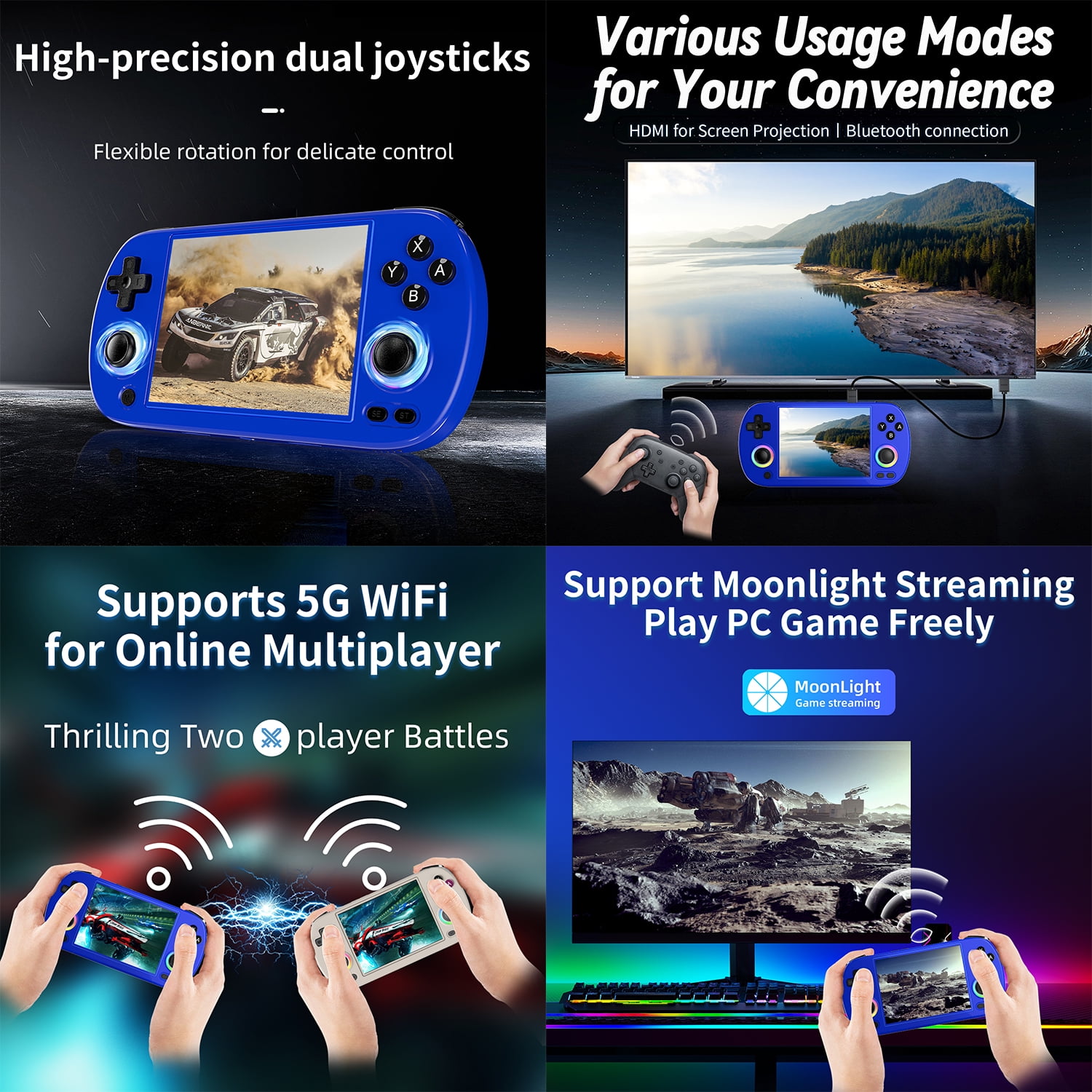 RG40XX H Handheld Game Consoles,4 inch IPS,Linux 64,WiFi Bluetooth HD and TV Output Blue