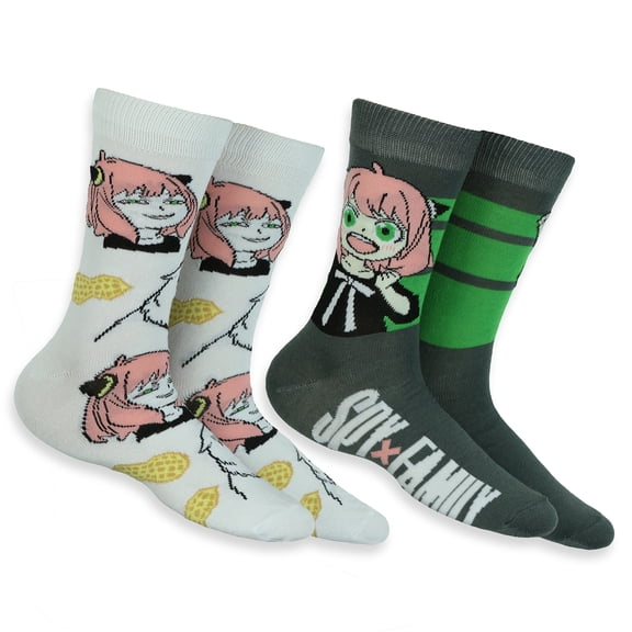 Spy X Family Socks Men's Anya and Bond Designs Adult Mid Calf Crew Socks 2 Pair Fits Shoe Size 8-12