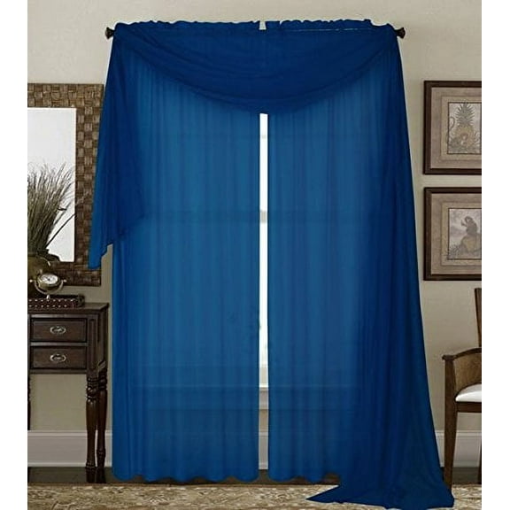 Empire Home Fashion Navy Blue Solid Print Rod Pocket Sheer Window Curtain, 55” x 84” (2 Panels)