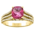 thumbnail image 1 of 14K Yellow Gold Diamond Natural Pink Topaz Tri-split Ring Cushion-cut 8x6mm, size 5, 1 of 4