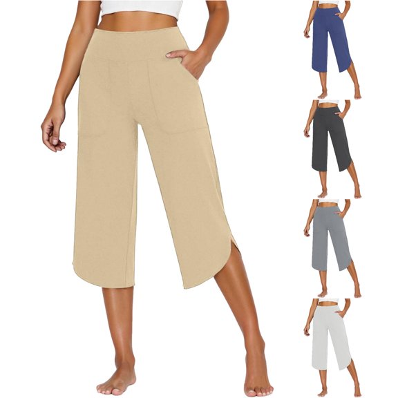 Gunia Women'S Capri Pants High Waisted Capris For Casual Wide Leg Yoga Pants Loose Stretch Workout Pants With Pockets Summer Pants
