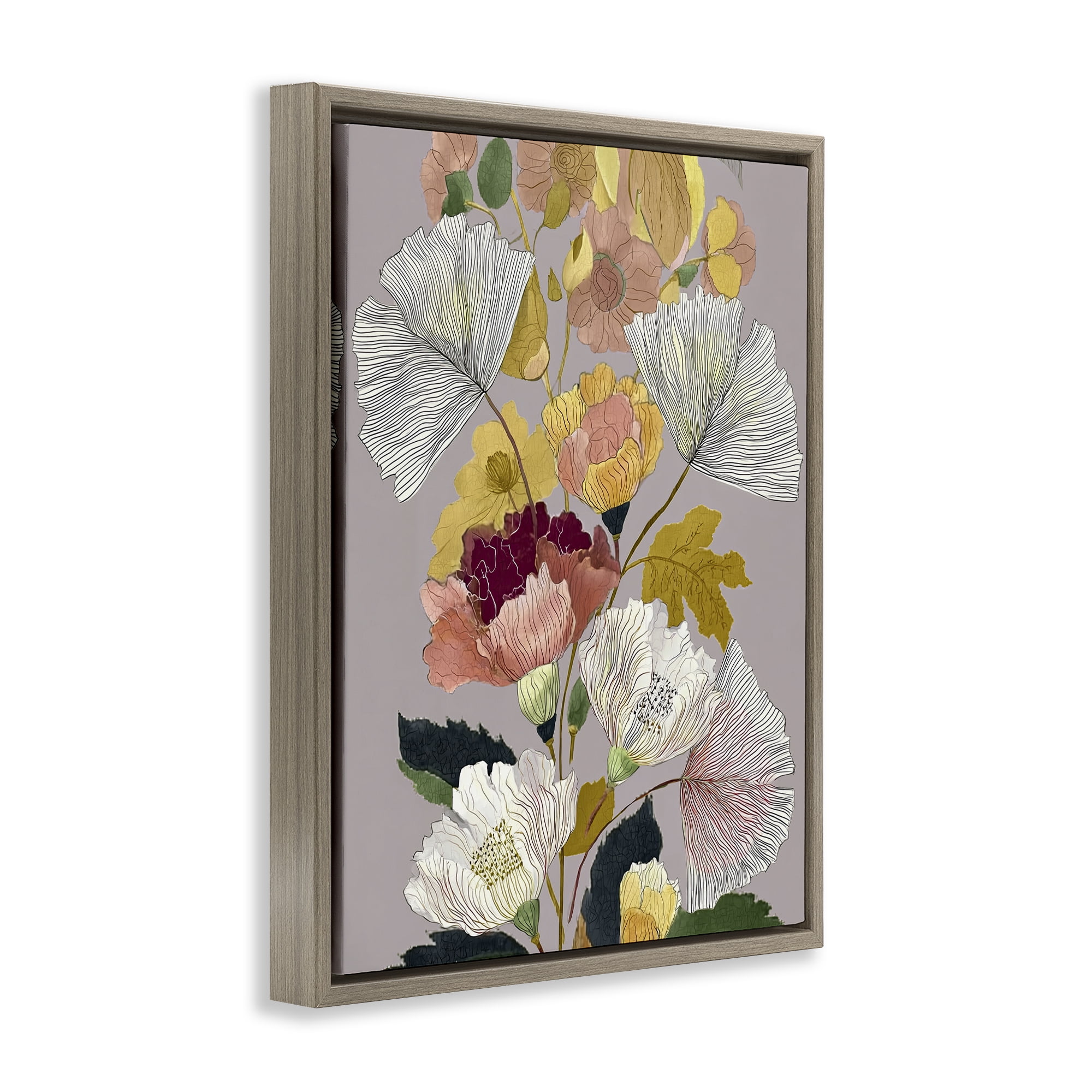 Detailed Foliage Leaves Brown Framed Floater Canvas Wall Art, design by Annabelle Hall