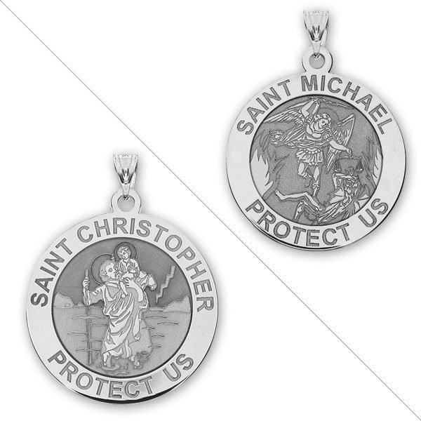 Saint Christopher and Saint Michael Doublesided Medal 3/4 Inch Solid