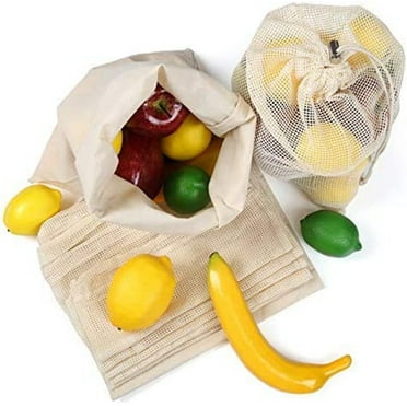 Naler Ecology Organic Cotton Mesh Reusable Grocery Shopping Produce Bag - Set of 8, 3 Sizes (L,m,S)