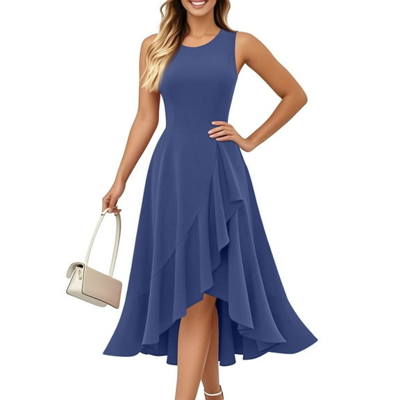 UoCefik Women's Cocktail Party Formal Wedding Guest Church Dresses, Modest Graduation Prom Evening Dress Navy M