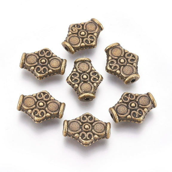 Tibetan Style Alloy Beads Cadmium Free & Nickel Free & Lead Free Rhombus Antique Bronze Color about 15mm long 12.5wide 4.5mm thick hole: 1.5mm