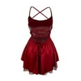 thumbnail image 7 of Women's Sex-y Satin Nightgown Elegant Solid Color Strappy Chemise Lingerie Sleepwear Comfortable Soft Slip Dress,C-Red M, 7 of 7