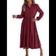 thumbnail image 2 of Vestido Camisero Informal de 3/4 para Mujer, con Botones, Cuello en V, Cuello Escalonado, Holgado y Vino Tinto L, 2 of 9