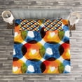 thumbnail image 3 of Ambesonne Modern Quilted Bedspread Set 3 Pcs, Watercolor Ring Shapes, Queen Size, Orange Blue, 3 of 3