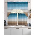 Blue Beige Brown Kitchen Curtains Set for Windows 3 Piece Cafe Curtains ...