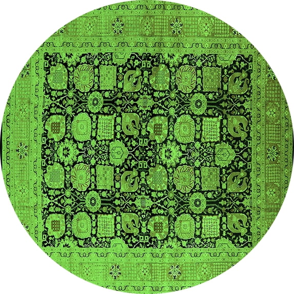 Ahgly Company Indoor Round Oriental Green Industrial Area Rugs, 8' Round