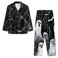 thumbnail image 3 of SCRAWLGOD Halloween Ghost Spider Web Bat White Black Men Pajamas Set Long Sleeve Pjs, Notch Collar Button Down Tops Soft Elastic Waistband Bottoms, Set of 2 with Pockets, Casual Sleepwear, XXL, 3 of 6
