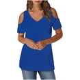 thumbnail image 3 of Tops para mujer,Blusa informal con cuello en V para mujer, manga corta estampada, tejido suave de imitación de tela, cómoda para uso diario en casa, sopatenor, 3 of 9