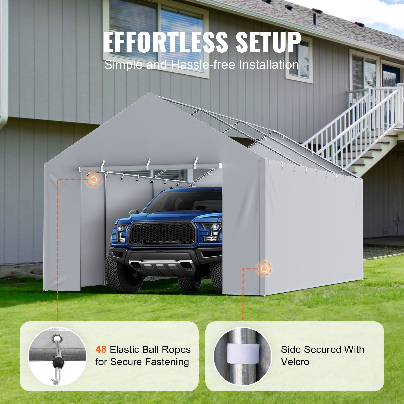 KFFKFF 12 x 20 ft Carport Replacement Canopy Gray Side Wall Car Parking