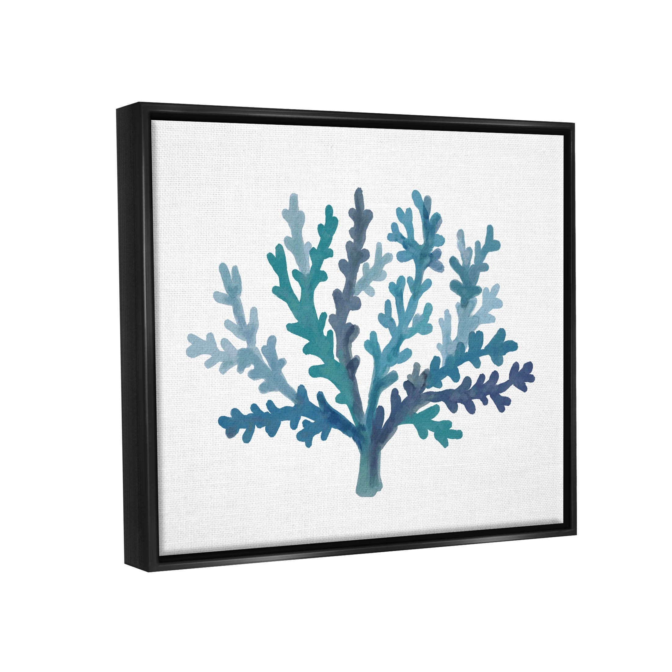 Stupell Industries Casual Blue Aquatic Coral Graphic Art Jet Black Floating Framed Canvas Print Wall Art, Design by Nina Muis Surface Design