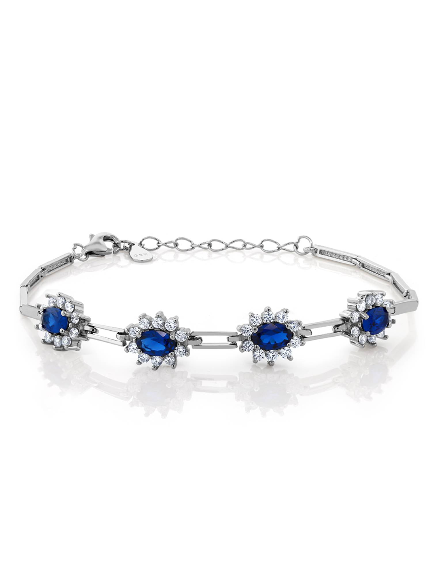 Blue Sapphire 925 Sterling Silver Beaded Bracelet Women Gemstone Christmas Gift 