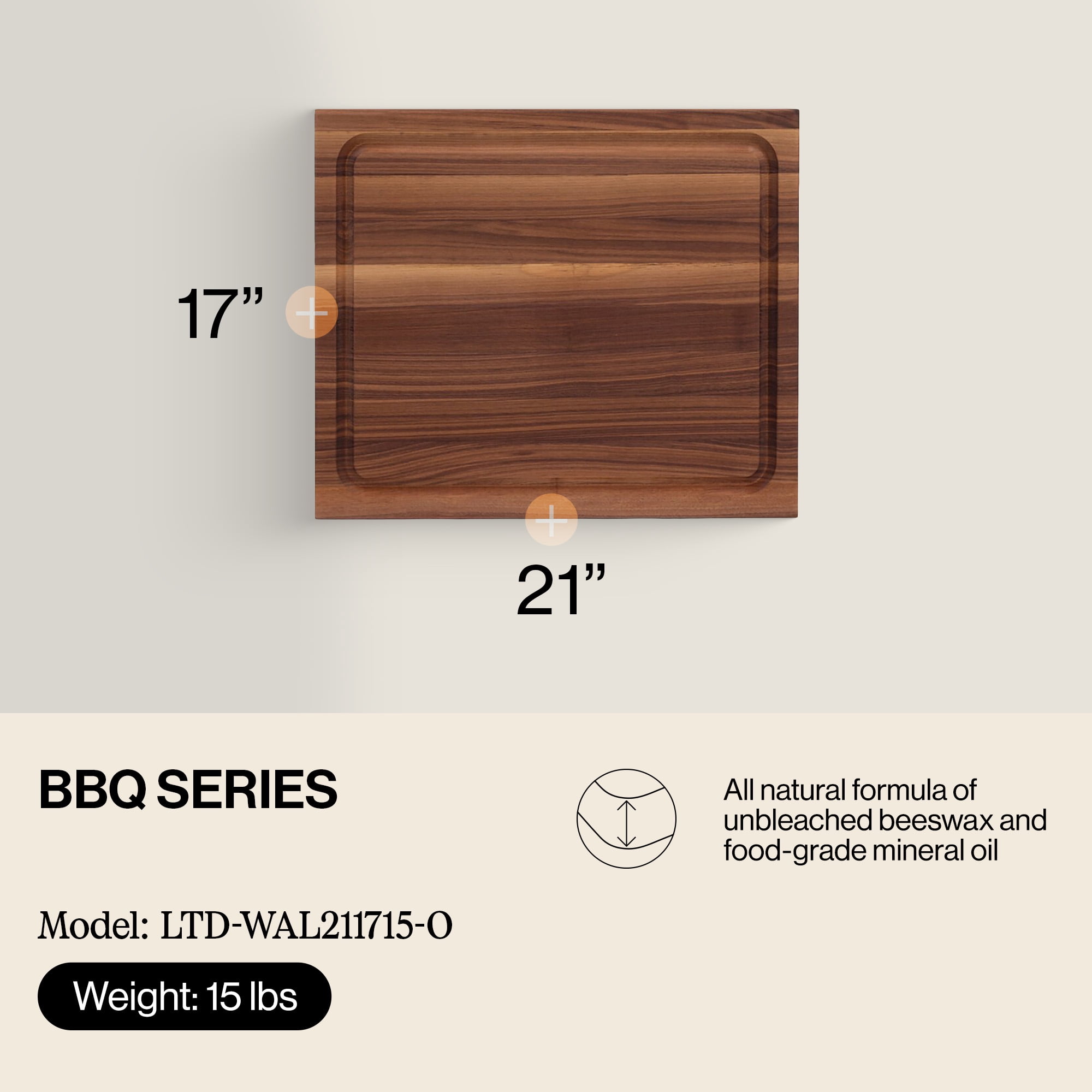John Boos Walnut Wood Juice Groove Cutting Board w/Boos Block Cream, 3 Pack