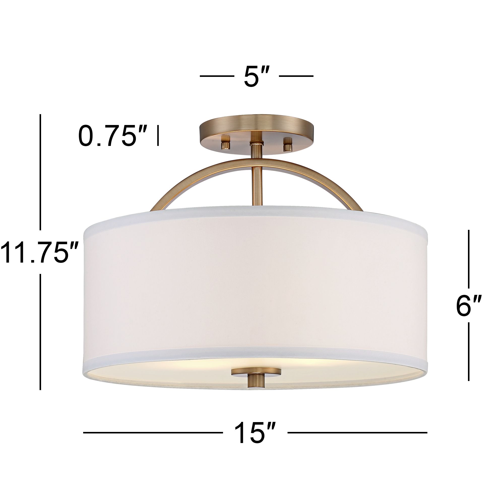 Possini Euro Design Halsted Modern Ceiling Light Semi Flush Mount Fixture 15" Wide Warm Brass 2-Light Oatmeal Linen Drum for Bedroom Living Room House