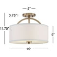 thumbnail image 6 of Possini Euro Design Halsted Modern Ceiling Light Semi Flush Mount Fixture 15" Wide Warm Brass 2-Light Oatmeal Linen Drum for Bedroom Living Room House, 6 of 6