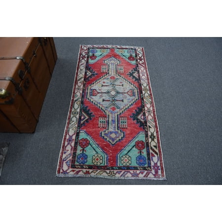 Turkish Rug, Vintage Rug, Small Carpet, Home Decor Carpet, 31x61 inches Red Rug, Handwoven Entry Carpet, Turkey Bath Rugs, 12058