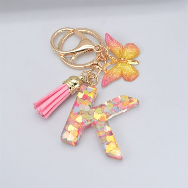 Llaveros acrílicos con letras de mariposa, llaveros de cristal con alfabeto inglés para mujer, anillo con borlas, soporte para llavero, accesorio de regalo colgante Tan Jianjun unisex