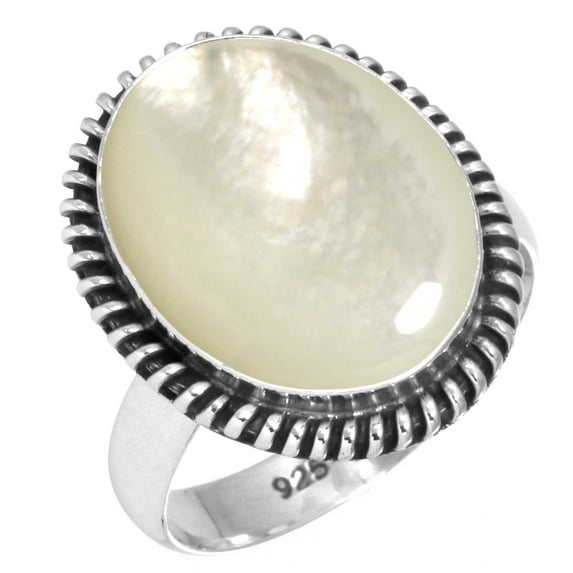 925 Silver Ring For Women - Men White Real Mother Of Pearl Stone Silver Ring Size 13 April Birthstone Elegant Silver Ring Size 13 Gift For Girl Friend On Birthday 925 Gemstone Silver Jewelry