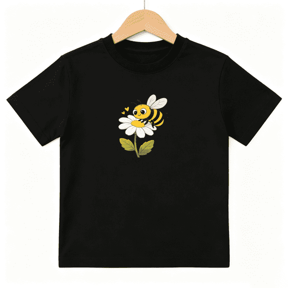 Cute Bumble Bee Daisy Girls Graphic Tee, Funny Honey Insect 100% Cotton Kids Short Sleeve T-Shirt