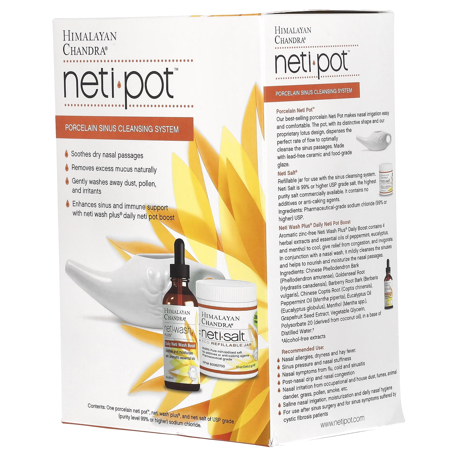 Himalayan Chandra Neti Pot, Porcelain Sinus Cleansing System, 3 Piece Kit