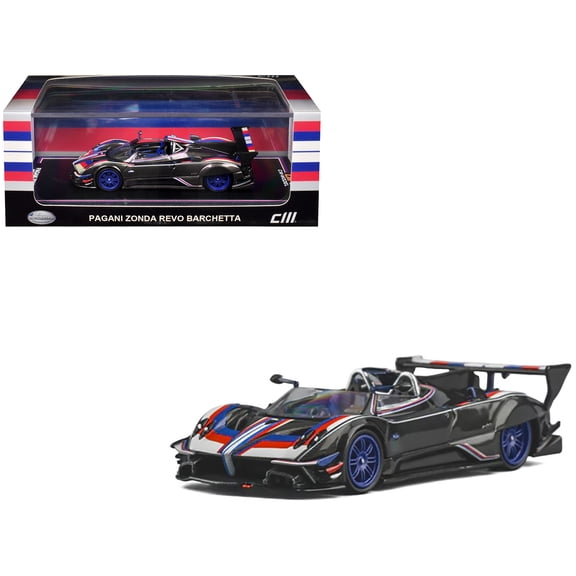 Pagani Zonda Revo Barchetta Carbon with Red, White, and Blue Stripes 1/64 Diecast Model Car by CM Model