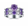 thumbnail image 4 of Sparkle Jewels Round Cut Purple & White Cubic Zirconia Bridal Engagement 925 Silver Ring Set, 4 of 6