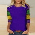 thumbnail image 3 of yievot Mardi Gras Shirts for Women Graphic Casual 3/4 Length Sleeve Crewneck Tee Tops Holiday, 3 of 4
