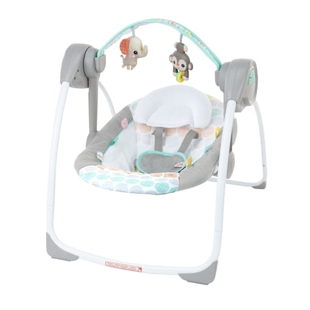 Bright Starts Whimsical Wild Portable Compact Baby Swing with Taggies, Unisex, Newborn and up