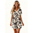 thumbnail image 6 of Women's Fashion Floral Print V-Neck Short Sleeve Dress with Pocket, Casual Pullover Summer Dress, Comfortable Loose Fit, Stylish Daily Wear,Khaki,3XL, 6 of 8
