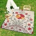 thumbnail image 6 of Elegant Floral Pattern Red Cream Design Picnic Blanket Waterproof Outdoor Beach Blanket Hand-held Pad Suitable for Travel, Camping, Beach, Family Gatherings, 6 of 7