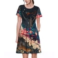 thumbnail image 1 of Disketp Abstract Peacock Painting para Vestido de Manga Corta para Mujeres, Vestidos de Verano para Mujeres, Casual y Holgado para la Playa, 1 of 6