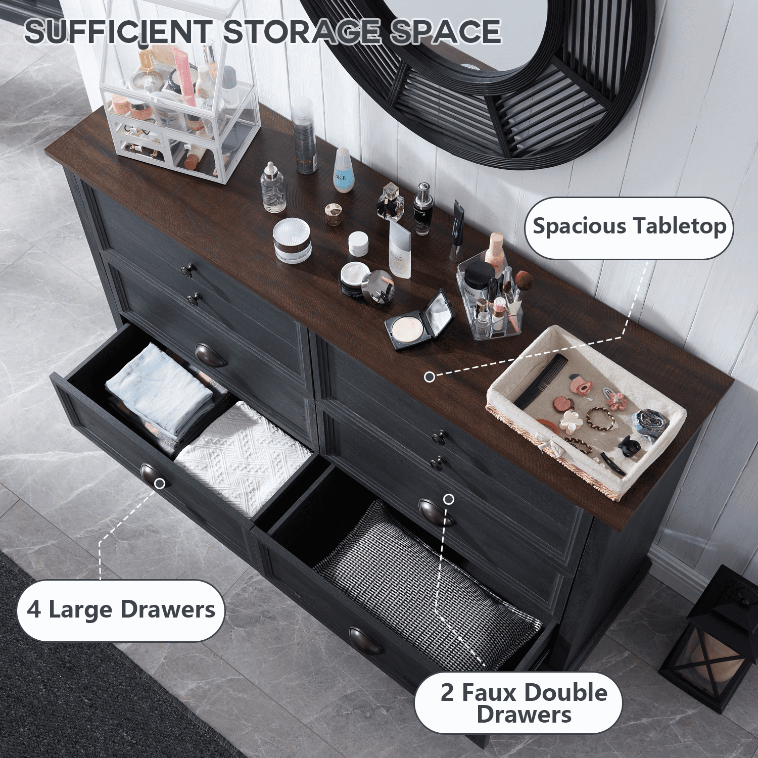 IFGET Dresser for Bedroom with 6 Drawers Tall & Large, Farmhouse Wood Dresser & Chests of Drawers