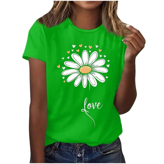 Women's Casual Print Pullover Shirt Round Neck Short Sleeve Blouse Under $5