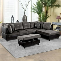 PonLiving 3 Piece Living Room Sectional Sofa Set w/ Right Facing Chaise, Storage Ottoman, Taupe