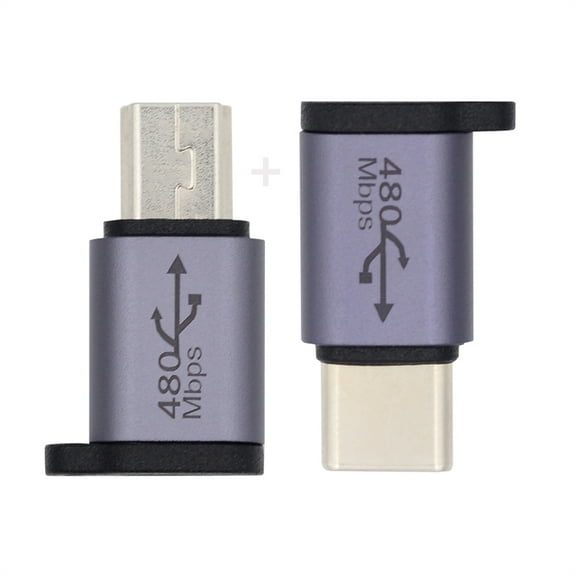 CY 2pcs/lot USB2.0 Micro Female to Mini USB Type-C USB-C Male Power Adapter 480Mbps Data with Chain Holes