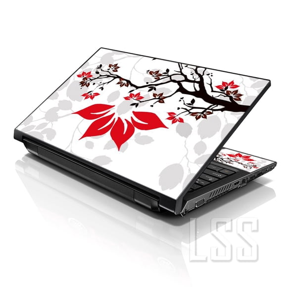 LSS 17 17.3 Inches Laptop Notebook Skin Sticker Decal Cover for Dell Lenovo Apple Acer Fits 17" to 19" with 2 Wrist Pads - White Grey Branches Floral