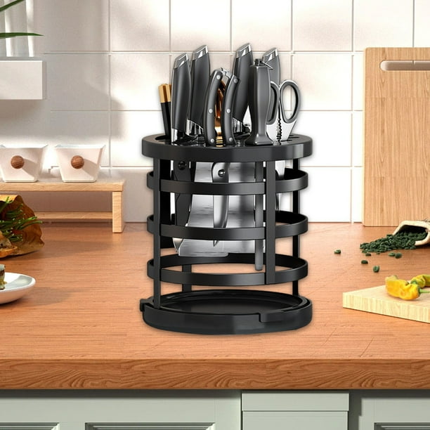 Estante organizador para portacuchillos de cocina | 304 Acero inoxidable | Almacenamiento de cucharas giratorias en palillos 360° | Diseño Ventilado Hueco | Bandeja de agua extraíble | Blanco