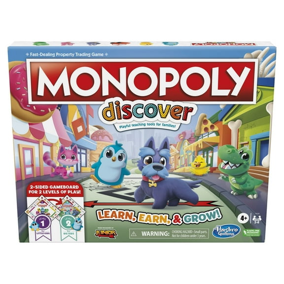 Monopoly Discover Board Game, 2-Sided Gameboard, Playful Teaching Tools for Families