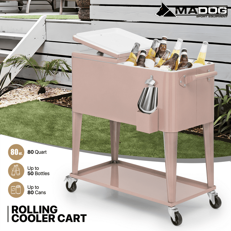 MADOG 80 Quart Rolling Ice Chest, Portable Bar Drink Cooler with