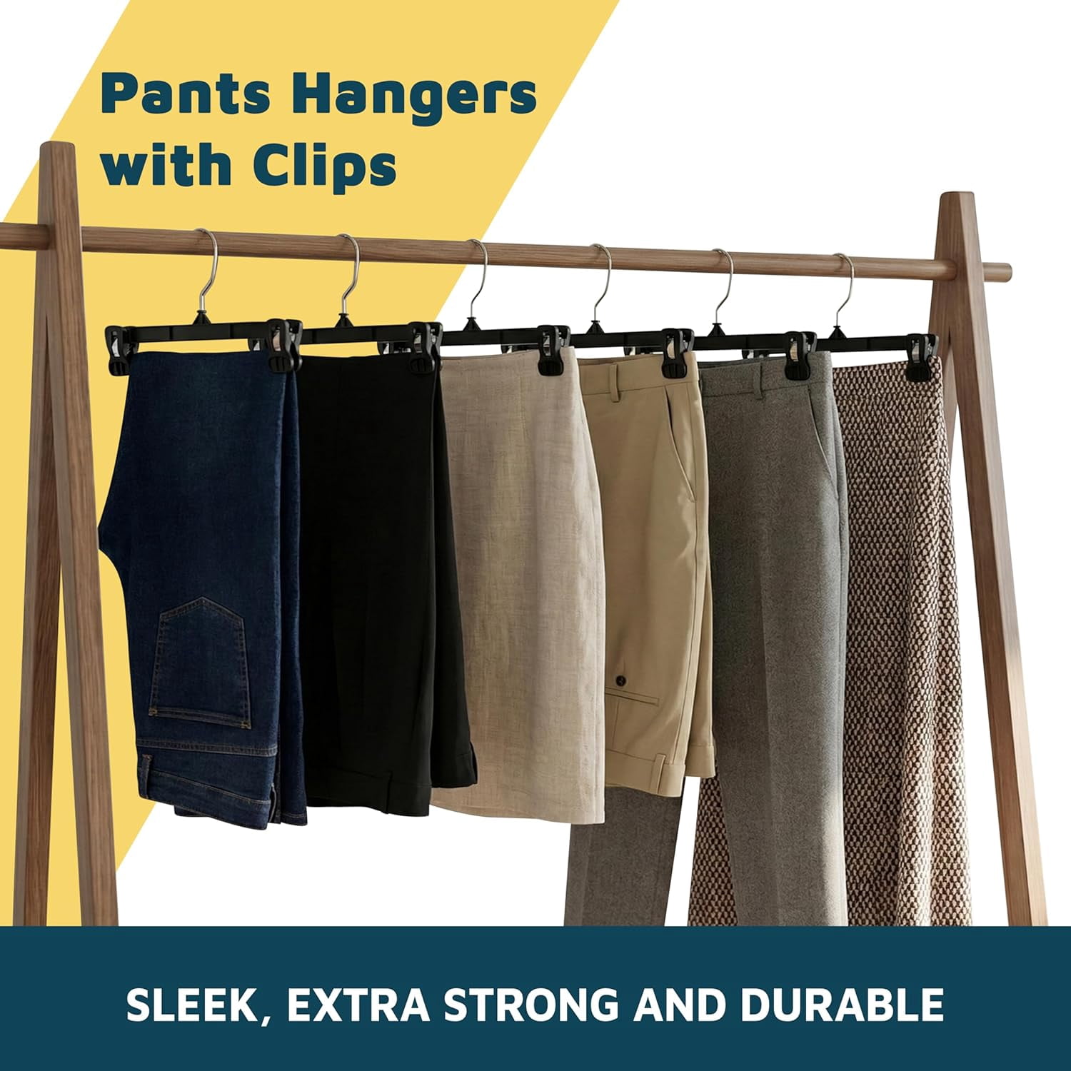 Lifemaster Pants Hangers with Clips, 25 Pack, 12" Heavy-Duty Non-Slip Grip, 360° Swivel Hook, Space-Saving Hangers for Pants, Skirts, Shorts, Black
