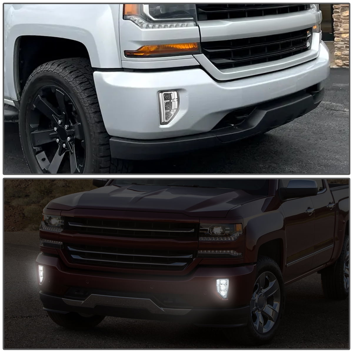 DNA Motoring For 16-19 Chevy Silverado 1500 FULL LED Front Face Bar Fog Lamps Pair Chrome w/Wiring+Switch