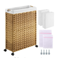 thumbnail image 2 of Laundry Hamper with Wheels, 66L Slim Laundry Basket with 2 Removable Liner Bags & 2 Mesh Bags, Narrow Dirty Clothes Basket, Handwoven Rattan Organizer in Bathroom, Bedroom, Natural, 2 of 5