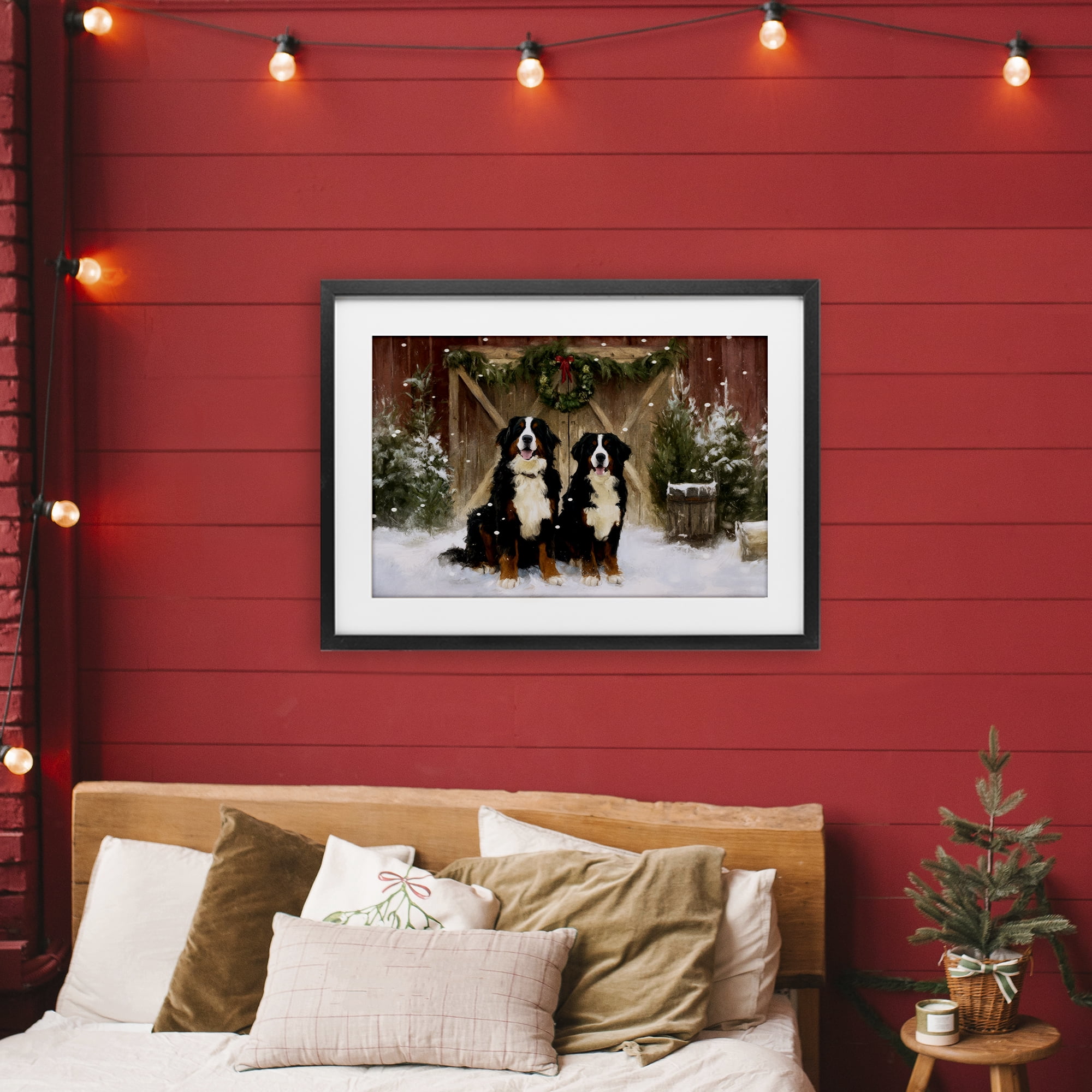 Stupell Industries Barnyard Bernese Mountain Dogs Black Framed Print Under Glass, design by Tina LeCour